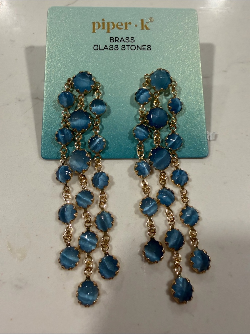 Piper Gold-Tone Dangle Earrings with Blue Glass Stones